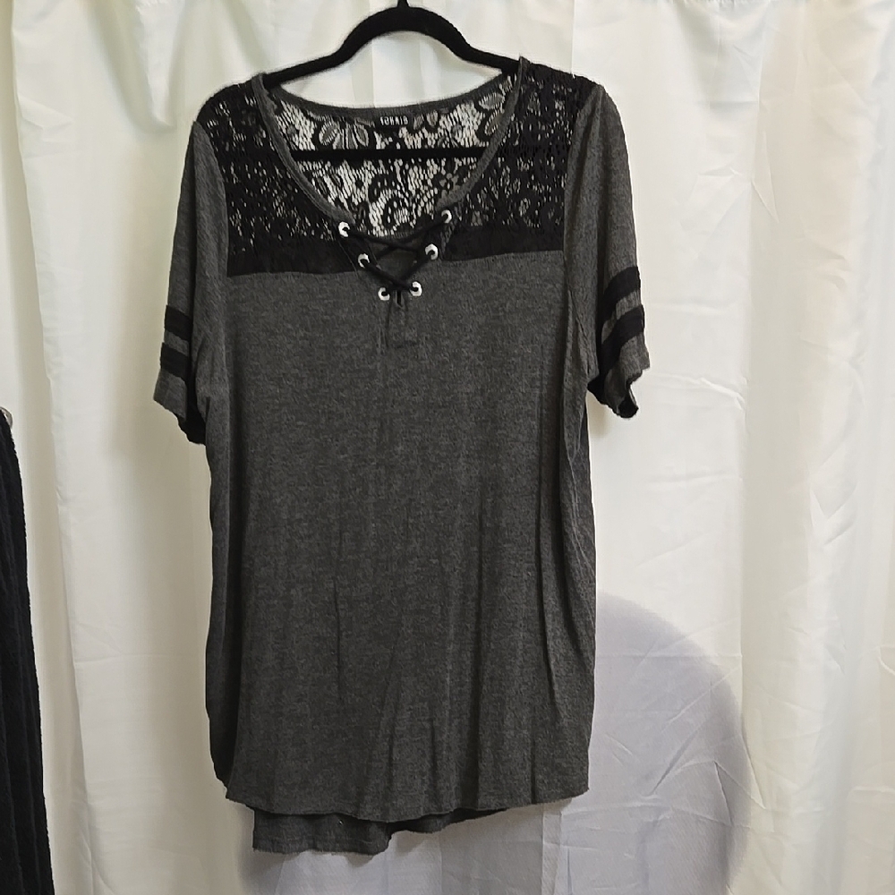 Women's Gray Lace-Up Top